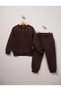 Simit Collar Floral Embroidered Sweatshirt/Ribbed Tracksuit 3 Thread Ribbed Set - 2