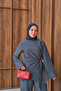 Women's Asymmetrical Cut Front Striped Suit with Scarf Navy Blue - 3