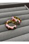 Light Pink Enamel Flower Pattern Hoop Earrings - 2