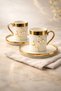2-Person Luxury White Gold Gilded Coffee Cup Set with Pearl Branches 100ml