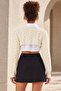 Women's Hair Braided Patterned Crew Neck Crop Knit Sweater - Ecru - 4