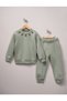 Simit Collar Floral Embroidered Sweatshirt/Ribbed Tracksuit 3 Thread Ribbed Set - 2