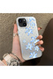 iPhone 13/14 Compatible Acrylic Hard Back Panel with Silicone Edges Blue Flower Printed Phone Case - 2