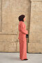 Women's Asymmetrical Cut Front Striped Suit with Scarf Salmon - 4