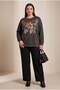 Special Print Detailed Large Size Modal Sweatsihrt Coffee - 3