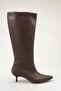 Almada Brown Leather Pointed Toe Boots with 5 cm Thin Heel - 4