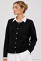 Women's Black Soft Textured Buttoned Knit Sweater