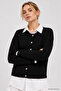 Women's Black Soft Textured Buttoned Knit Sweater - 3