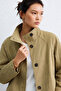 Women's Stand Collar Checkered Oversize Jacket - Khaki - 2
