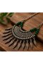 Women's Green Beaded Antique Silver Color Ethnic Bohemian Leaf Dangle Statement Necklace - 6