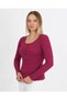 Women's Burgundy Long Sleeve Ribbed Basic Knitted Blouse with Snap Buttons - H6172 - 6