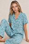 Women's Short Sleeve Patterned Mint Pajama Set 4740 - 4