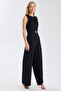 Pleated Collar Belted Logo Jumpsuit - 3