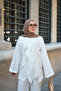 Women's Collared Leaf-Look Asymmetrical Cut Trousers Suit Ecru - 3