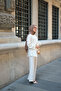 Women's Collared Leaf-Look Asymmetrical Cut Trousers Suit Ecru - 4