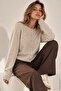 Women's Beige Soft Textured Buttoned Knit Sweater