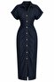 Navy Blue Draped Multi-Button Denim Dress - 2Y8198