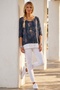 Italian Necklace-Style Triple Set Navy Blue Pool Collar Bat Sleeve Patterned Ruffle Sleeve End Knitwear Blouse 70 60 - 4