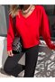 Red V-Neck Model Long Sleeve Tshirt - 2