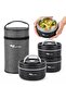 3 Layer Fan 304 Stainless Steel Food Thermos 420+420+550ml with Thermal Insulation Bag Black