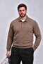 Men's Winter Large Size Pocket Polo Brown Sweatshirt - 6