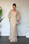 Full Beaded Sleeves Chiffon Dress - Gold