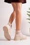 Ceyda Women's Beige Suede Look Stone Chain Detailed Zippered Thick Sole Bootie Short Bootie - 3