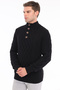 Black Men's 80% Wool 20% Acrylic Hair Knit and Diamond Patterned Buttoned Stand Collar Knitwear Sweater Trist-5374 - 2