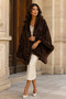 Women's Brown Fur-Trimmed Sequined Poncho Pnc02 - 2