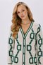 Women's Ecru Green Patterned Knitwear Cardigan – V-Neck, Buttoned, Long Sleeve, Knitted - 5