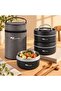3 Layer Fan 304 Stainless Steel Food Thermos 420+420+550ml with Thermal Insulation Bag Black - 4