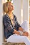 Italian Necklace-Style Triple Set Navy Blue Pool Collar Bat Sleeve Patterned Ruffle Sleeve End Knitwear Blouse 70 60 - 3