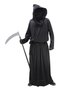 (eb355)Black Grim Reaper 4Pcs Costume Set, Hooded Robe with Gloves Scythe Belt, Adult Halloween Death Cosplay Outfit - 2