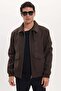 Men's Relax Fit Comfortable Cut Shirt Collar Zippered Sleeves Elasticized Hem Pocketed Brown Cashmere Coat