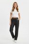 Women's High Waist Elastic and Lace-Up Black Faux Leather Comfortable Stylish Casual Trousers - 2