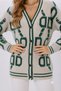 Women's Ecru Green Patterned Knitwear Cardigan – V-Neck, Buttoned, Long Sleeve, Knitted - 8
