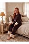 New Season Women's Velvet Crew Neck Plush Detailed Special Design Long Sleeve Plus Size (Oversize) Pajama Set - 2