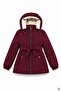 Burgundy Girl's Detachable Hooded Inflatable Coat with Belt and Fur Inside 24882 - 4