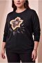 Special Print Detailed Oversized Knitted Modal Sweatshirt Black