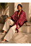 Women's Burgundy Floral Patterned Woven Poncho Pnc06 - 3