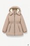 Beige Girls' Inflatable Coat with Drawstring Waist, Plush Fur Inside and Removable Hood 24892 - 5