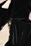 Black Girl's Detachable Hooded Inflatable Coat with Belt and Fur Inside 24878 - 6