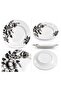 11 Inch Deep Plate Set of 4, Grey Flora Floral Design Dinner Plates, 28 cm Large Soup Pasta Curry Serving Plates for Home Kitchen Dining,BB1678 - 3