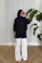 Women's Slit Detail Striped Sweatshirt Navy Blue - 4