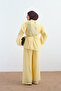 Women's Self-Patterned Shoulder Ruffle Detail Waist Tie Tulle Set Yellow - 5