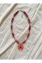 Red Glass Beaded, Resin Lollipop Flower Pendant Detailed Necklace - 2
