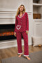 Ruffled Viscose Detailed Baby Collar Buttoned Long Sleeve Patterned Pajama Set - 2