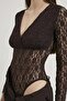 Long Sleeve Lace Bodysuit Brown - 3