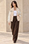 Women's P Embroidered Contrast Sleeves Oversize College Bomber Jacket - Beige - 4