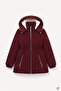 Burgundy Girl's Inflatable Coat with Drawstring Waist, Plush Fur Inside, and Removable Hood 24893 - 5